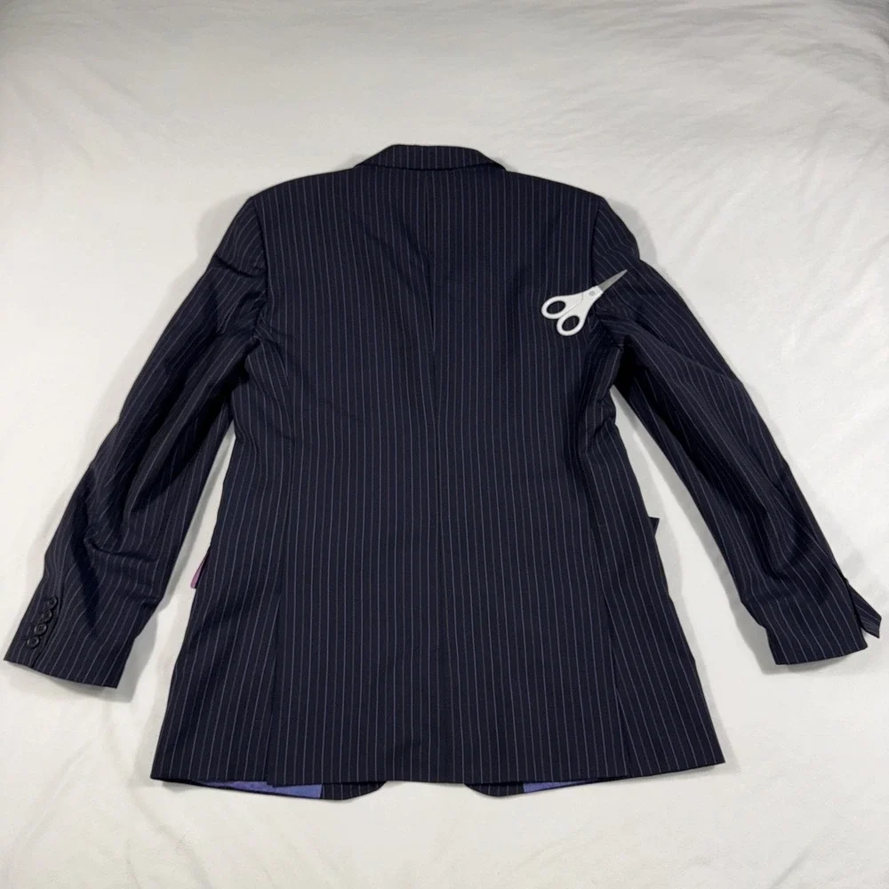 Ted Baker Endurance Blazer Mens 42L Navy‎ Purple Pinstripe Wool Jacket